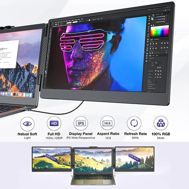 S2 Portable Dual Monitor Extension for 13''-17.3'' Laptops Full HD 1080P 14 Inch IPS Screen USB Interface