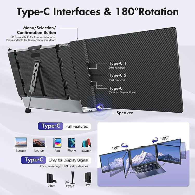 S2 Portable Dual Monitor Extension for 13''-17.3'' Laptops Full HD 1080P 14 Inch IPS Screen USB Interface
