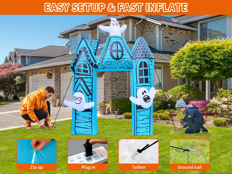 GOOSH 11.8 FT Halloween Inflatables Outdoor Indoor Party Decor Ancient Castle Archway Ghost Built-in LEDs Blow Yard Decorations