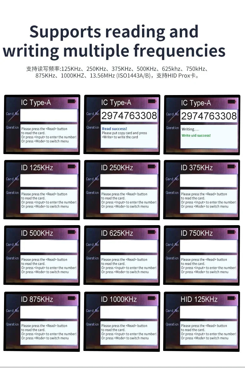 RFID Copier Writer Duplicator 125KHz 13.56MHz USB Programmer NFC Smart 10 Frequency Key Fob Cards Reader UID Decoder T5577 Hotel