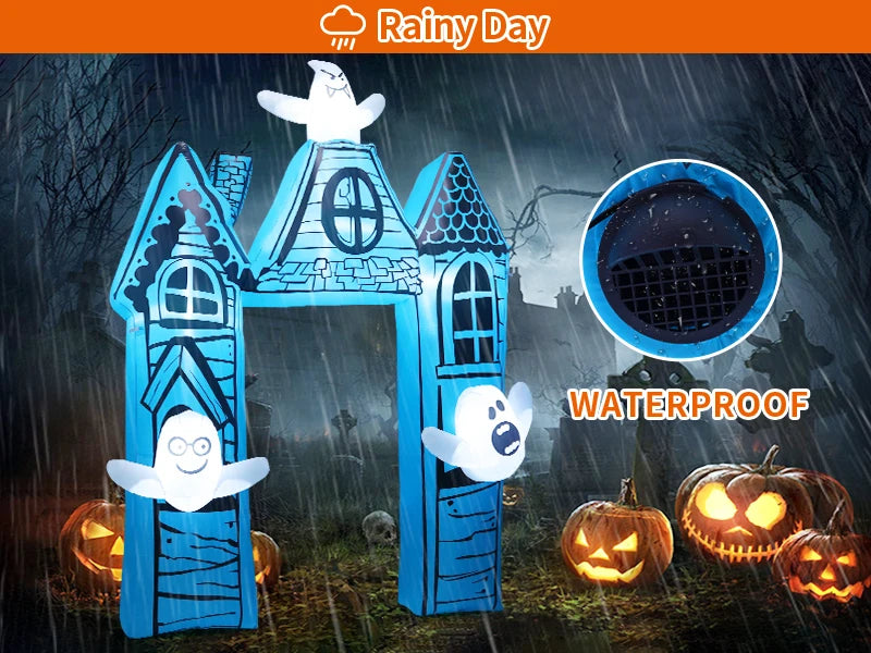 GOOSH 11.8 FT Halloween Inflatables Outdoor Indoor Party Decor Ancient Castle Archway Ghost Built-in LEDs Blow Yard Decorations