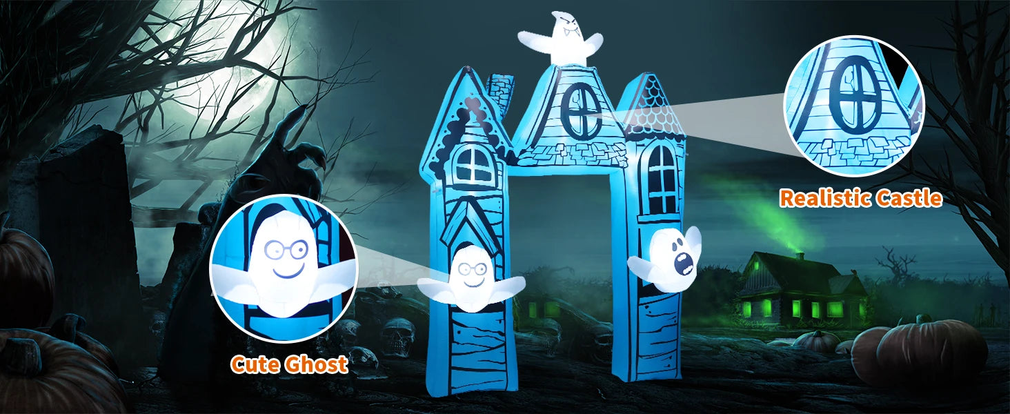 GOOSH 11.8 FT Halloween Inflatables Outdoor Indoor Party Decor Ancient Castle Archway Ghost Built-in LEDs Blow Yard Decorations