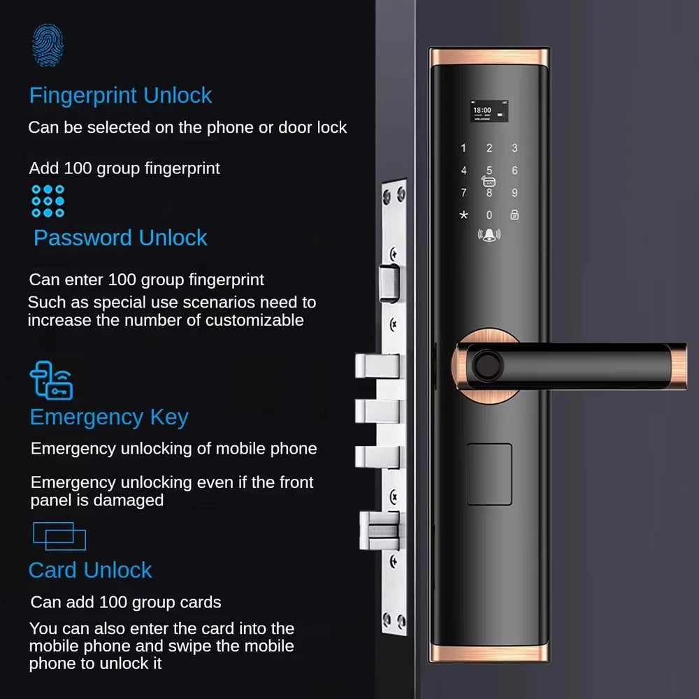 Fingerprint Password Smart Locks for Front Door Digital Tuya Wifi Smart Lock Door With Double Side Intelligent Smart Door Lock