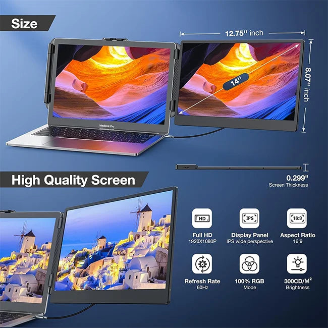 S1 Laptop Screen Extender 14'' FHD 1080P IPS Dual Portable Monitor for 13"-17" Laptops Plug & Play Compatible with Wins, PC, PS5