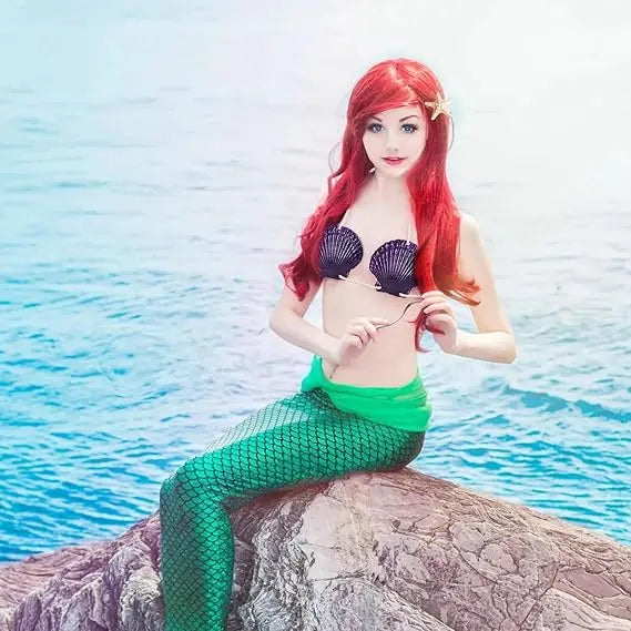 Purple Shell Bra with Cord and Starfish Hair Clip, Halloween Costumes for Mermaid