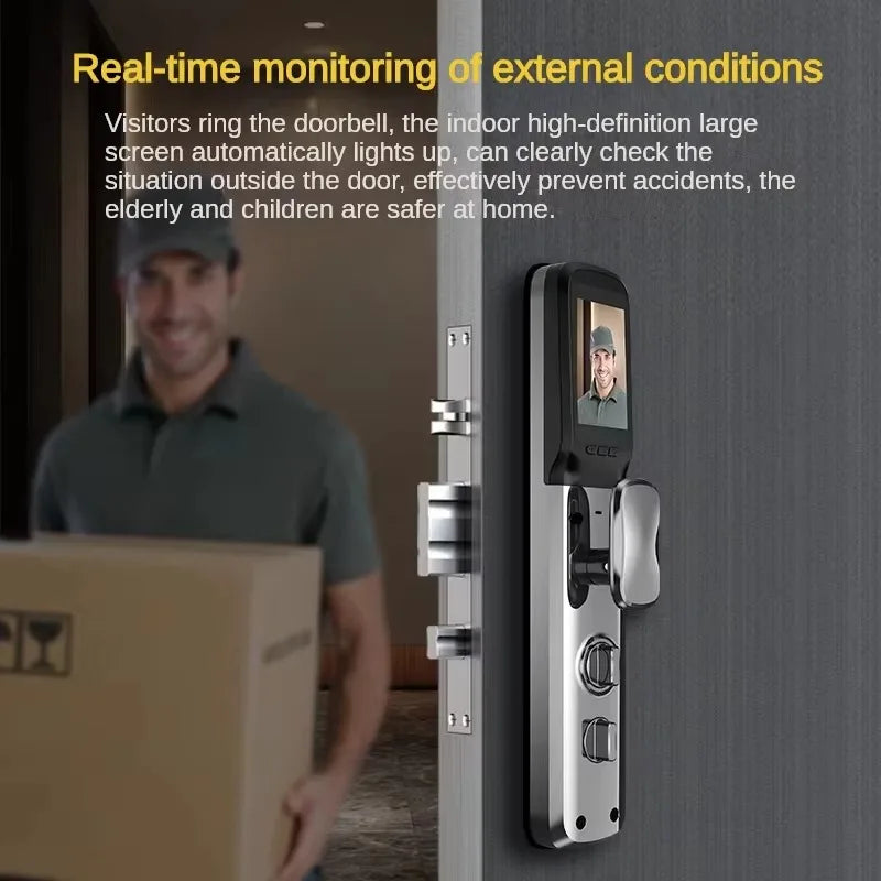 3D Face Smart Door Lock with Camera and Fingerprint Wifi Tuya Smart Locks for Front Door Electronic Keypad Smart Lock Door Hotel