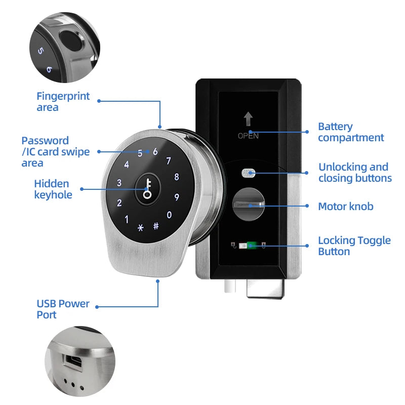 Smart Locks Password Fingerprint Card TTLOCK APP Digital Electronic Rim Door Locks Waterproof Outdoor Gate Lock