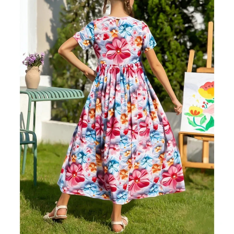 Short Summer Garden Party Elegant Midi Princess Oversized Dress for Girl