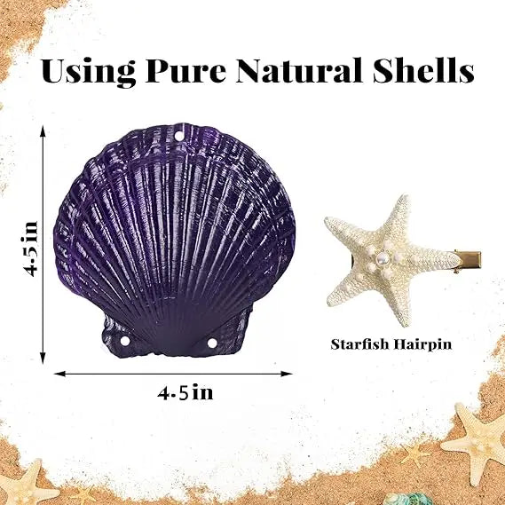 Purple Shell Bra with Cord and Starfish Hair Clip, Halloween Costumes for Mermaid