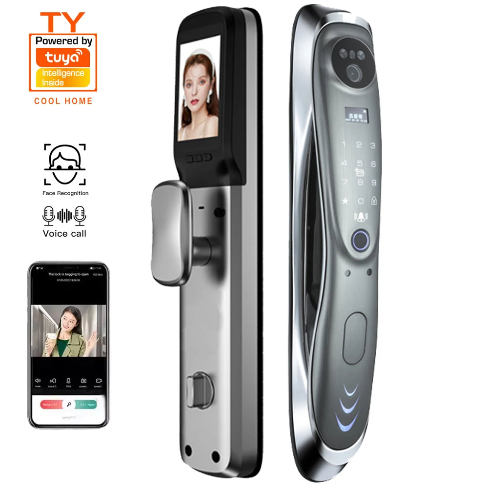 3D Face Automatic Smart Locks for Front Door Electronic Keypad Smart Tuya Wifi Smart Door Lock with Camera and Fingerprint