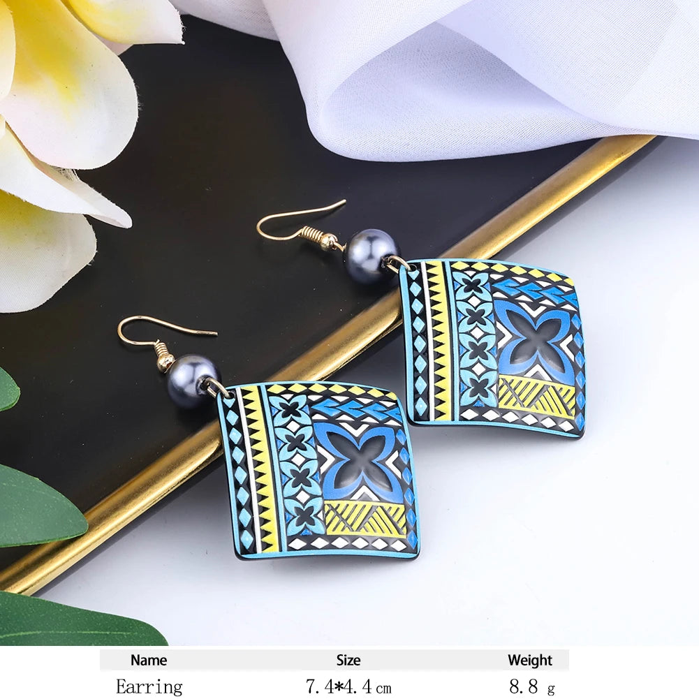 Cring Coco Women's Round Plumeria Drop Earrings Fashion Jewelry 2021 Hawaiian Flag Acrylic Resin Dangle Earring for Women Paty