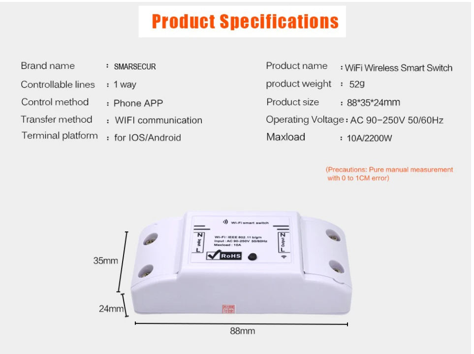 Wireless WIFI Smart Switch  For Smart  Home Security System