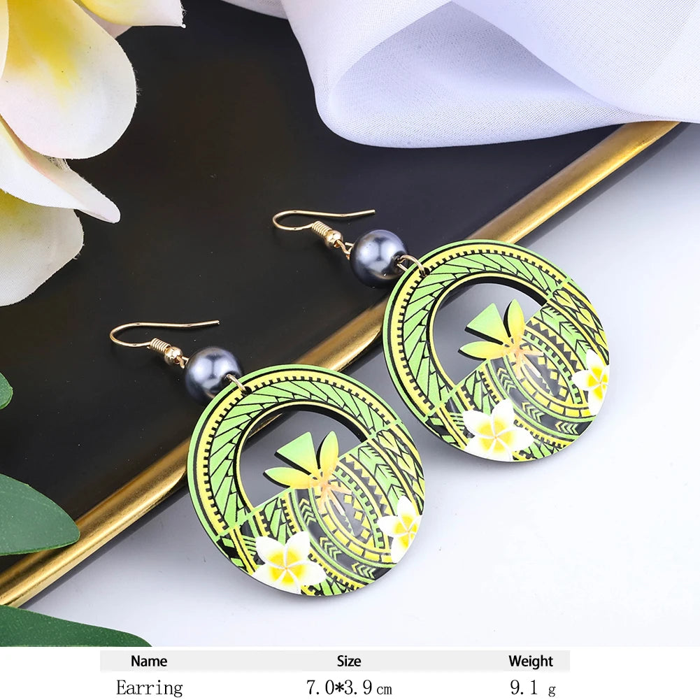 Cring Coco Women's Round Plumeria Drop Earrings Fashion Jewelry 2021 Hawaiian Flag Acrylic Resin Dangle Earring for Women Paty