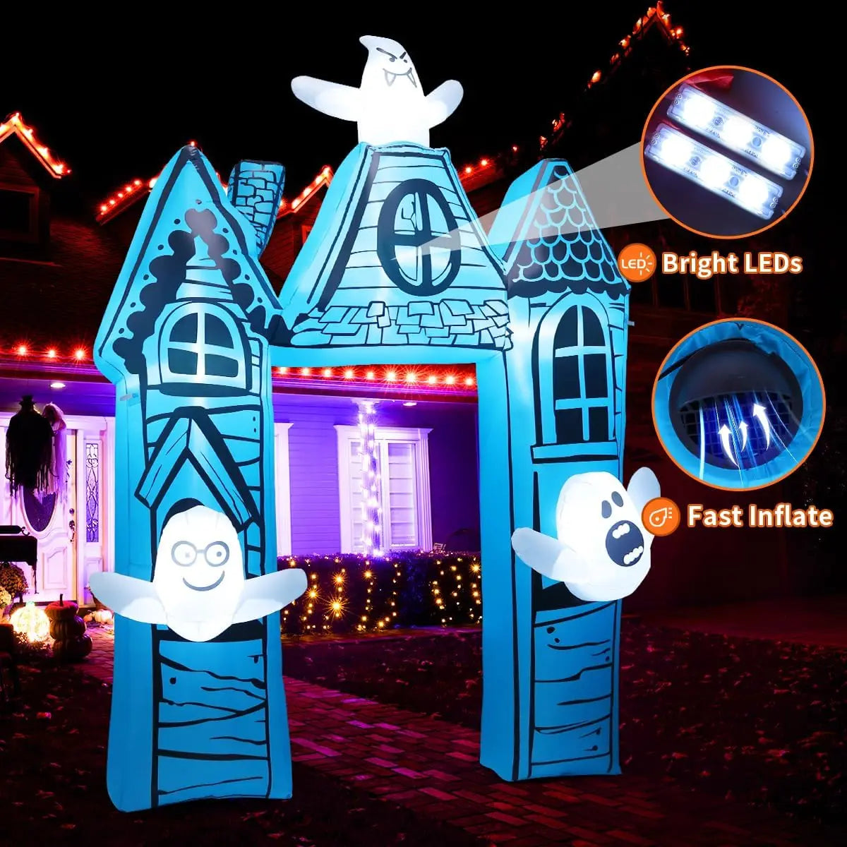 GOOSH 11.8 FT Halloween Inflatables Outdoor Indoor Party Decor Ancient Castle Archway Ghost Built-in LEDs Blow Yard Decorations