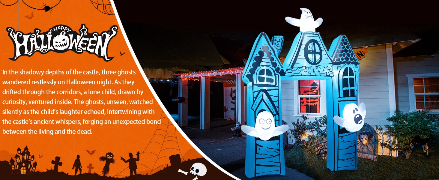 GOOSH 11.8 FT Halloween Inflatables Outdoor Indoor Party Decor Ancient Castle Archway Ghost Built-in LEDs Blow Yard Decorations