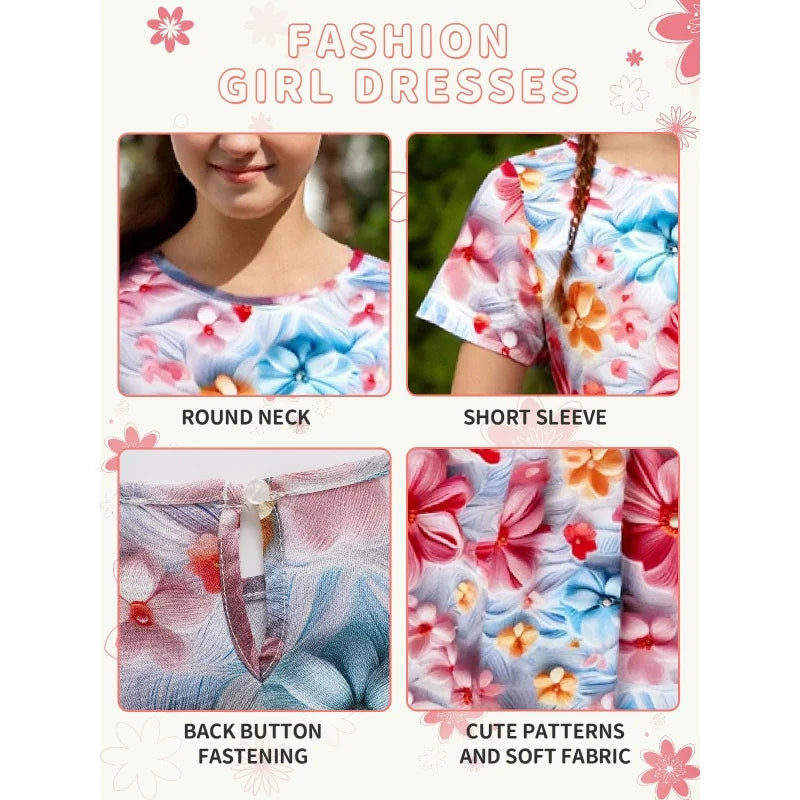 Short Summer Garden Party Elegant Midi Princess Oversized Dress for Girl