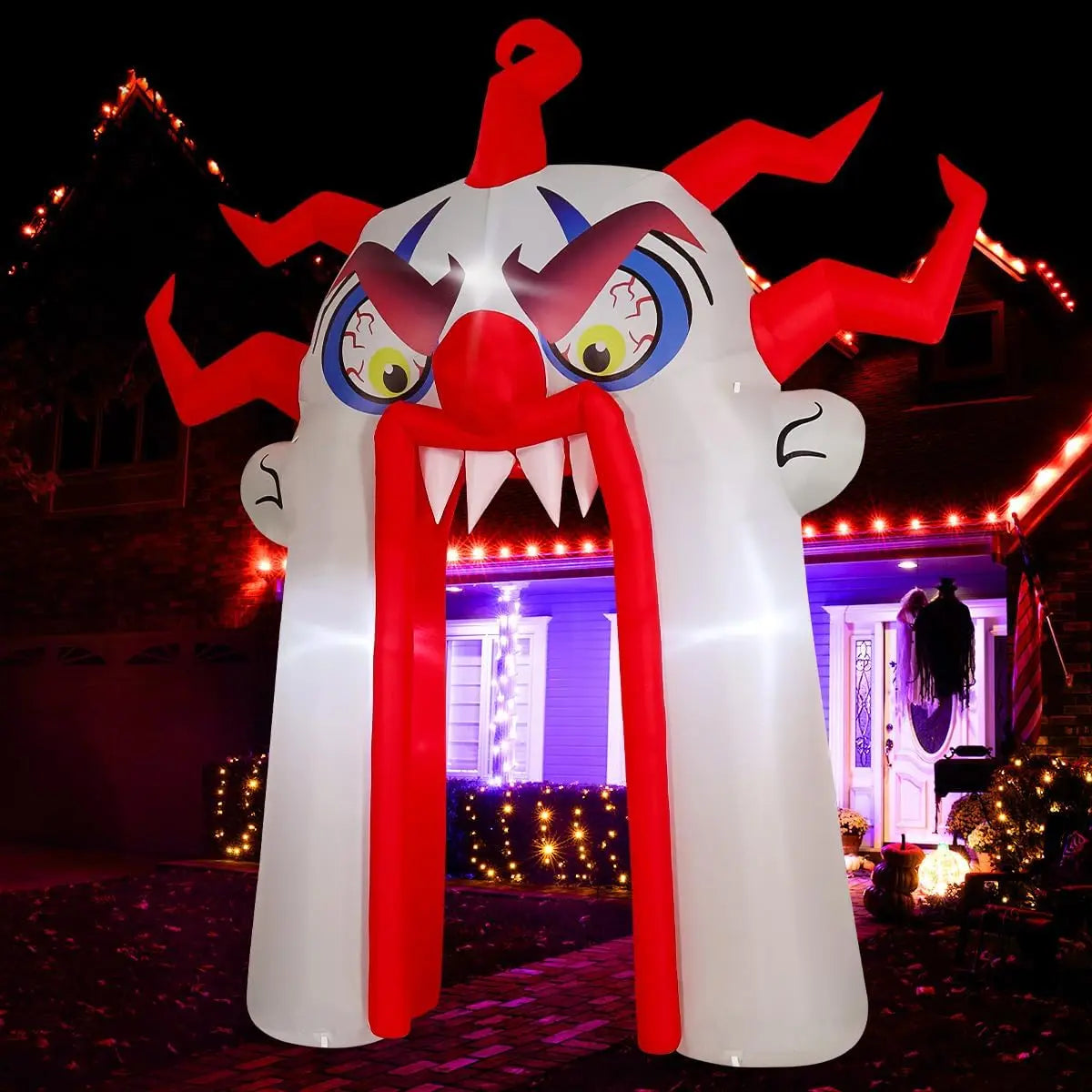 GOOSH 12.8 FT Halloween Inflatables Clown Archway Indoor & Outdoor Party Decor Built-in LEDs for Garden Lawn Yard Decorations