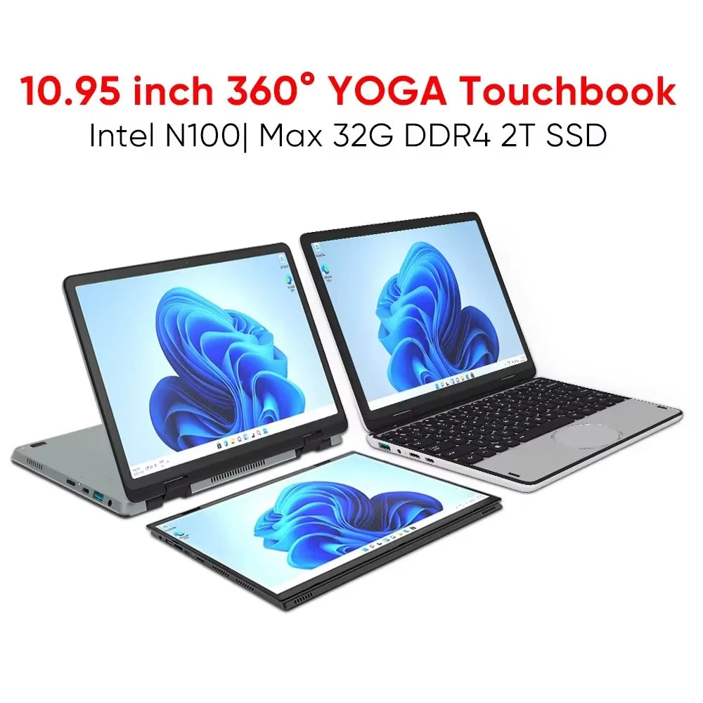 OEM Factory 11inch Yoga Business Home Use Laptops Intel N100 Quad Core DDR4 32GB RAM 512GB SSD 360 Degree Touch Brand New Laptop