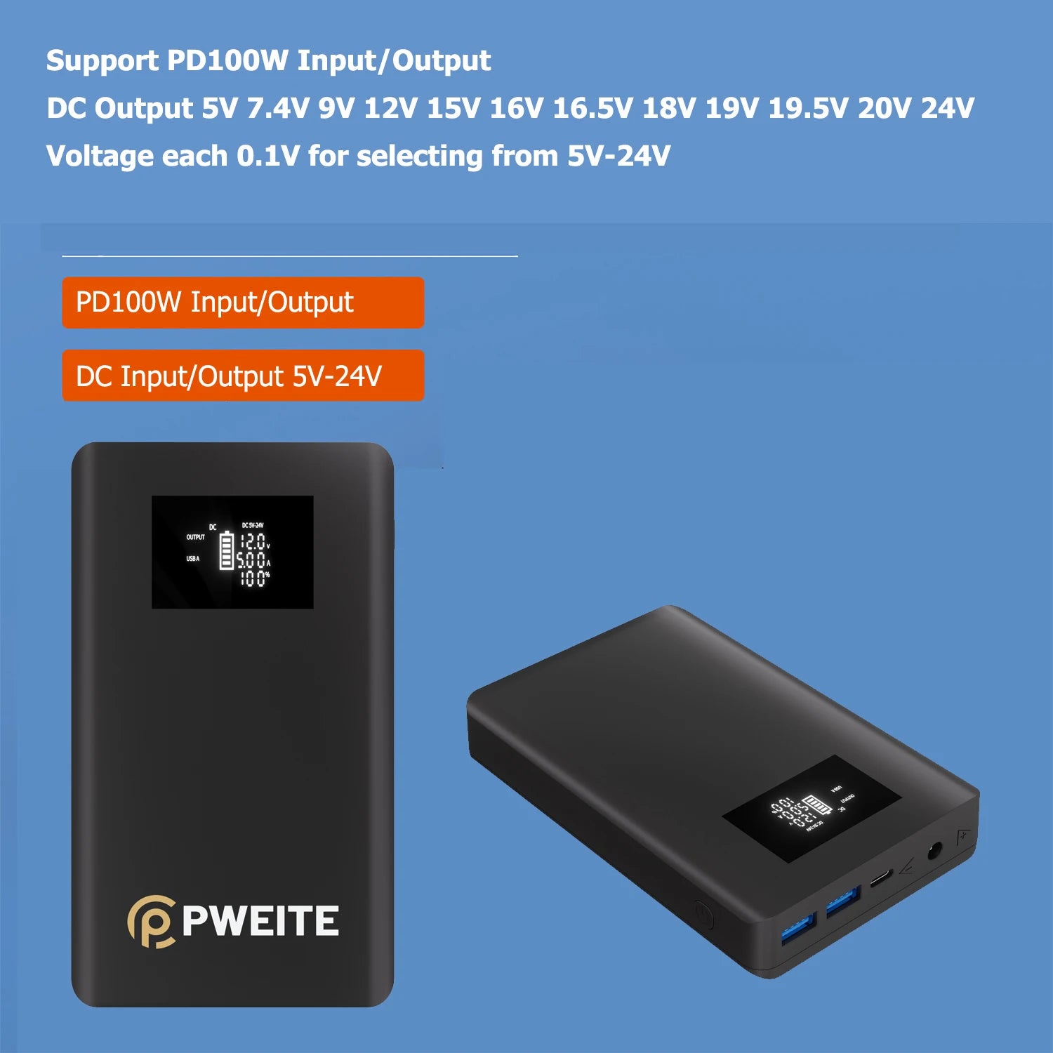PD100W 20000Mah DC Output 5V 6V 9V 15V 16.5V19V 19.5V 20V 12V 24V 5amp Laptop Battery Bank for Laptop Drone CPAP Battery Backup