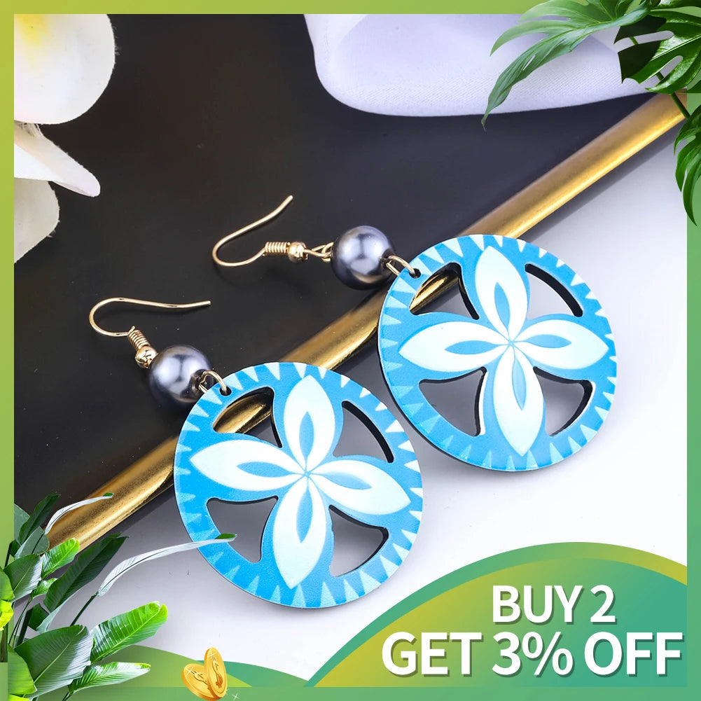 Cring Coco Women's Round Plumeria Drop Earrings Fashion Jewelry 2021 Hawaiian Flag Acrylic Resin Dangle Earring for Women Paty