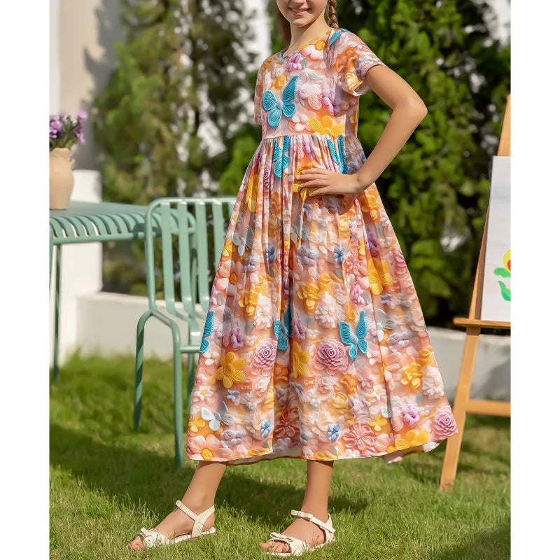 New 2025 Yellow Summer Dress Casual Knit Print on Demand Long Casual Dresses
