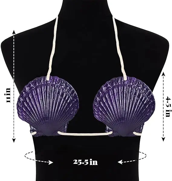 Purple Shell Bra with Cord and Starfish Hair Clip, Halloween Costumes for Mermaid