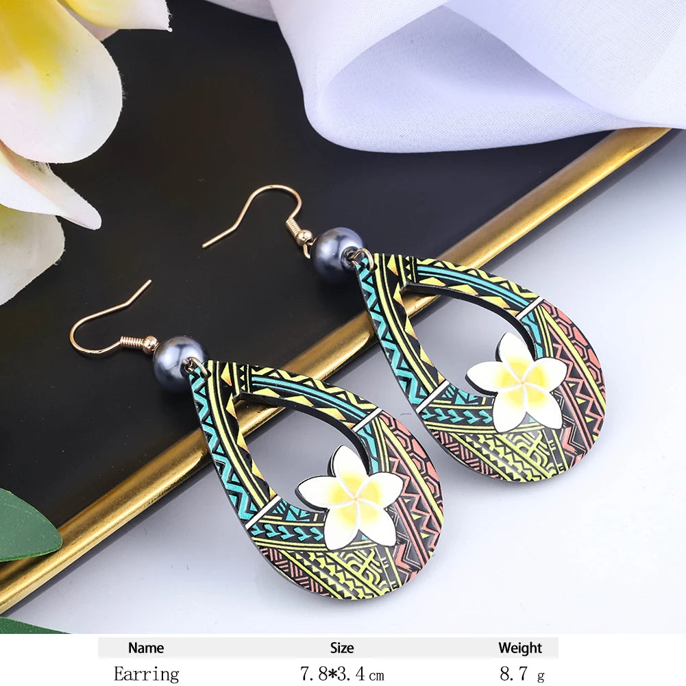 Cring Coco Women's Round Plumeria Drop Earrings Fashion Jewelry 2021 Hawaiian Flag Acrylic Resin Dangle Earring for Women Paty