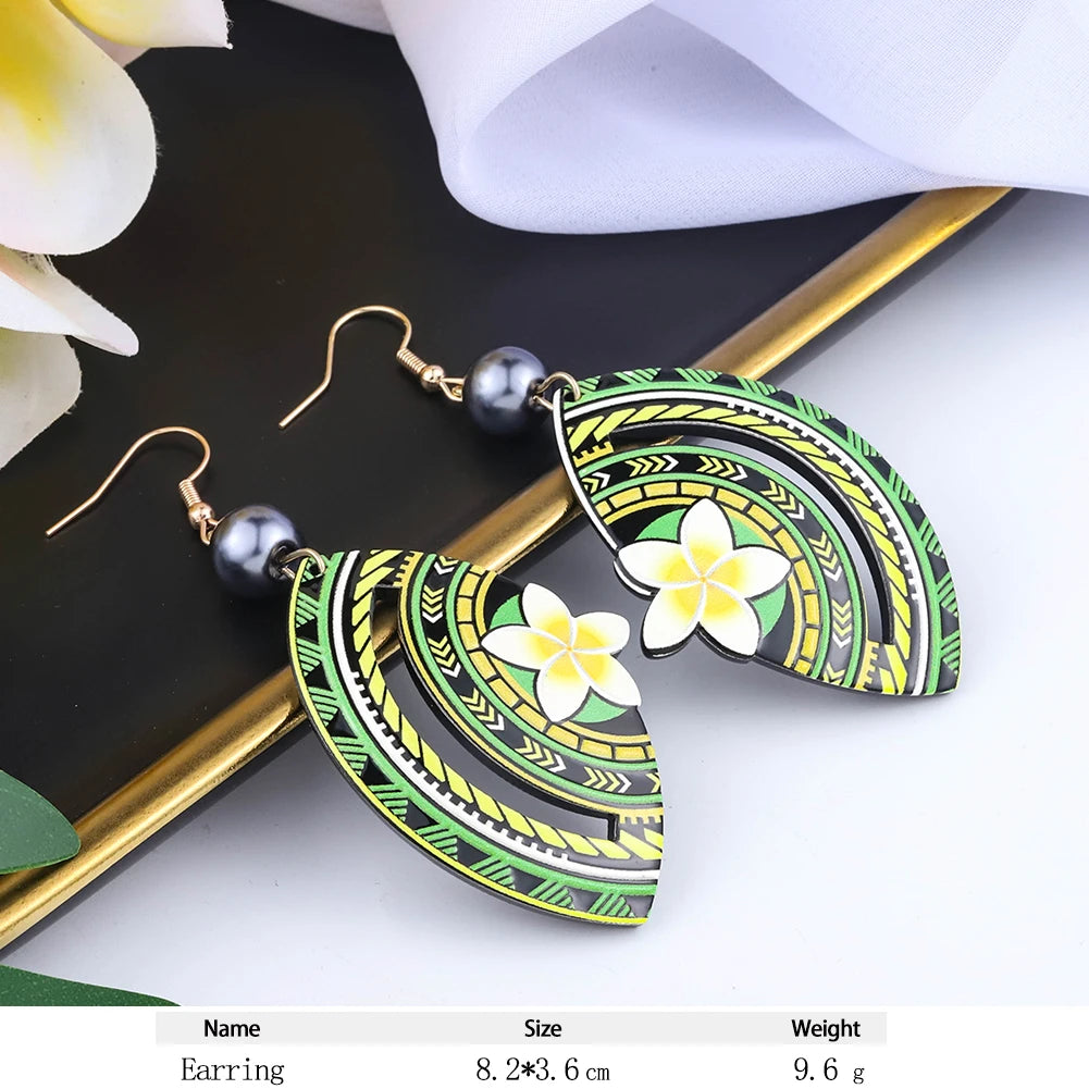 Cring Coco Women's Round Plumeria Drop Earrings Fashion Jewelry 2021 Hawaiian Flag Acrylic Resin Dangle Earring for Women Paty