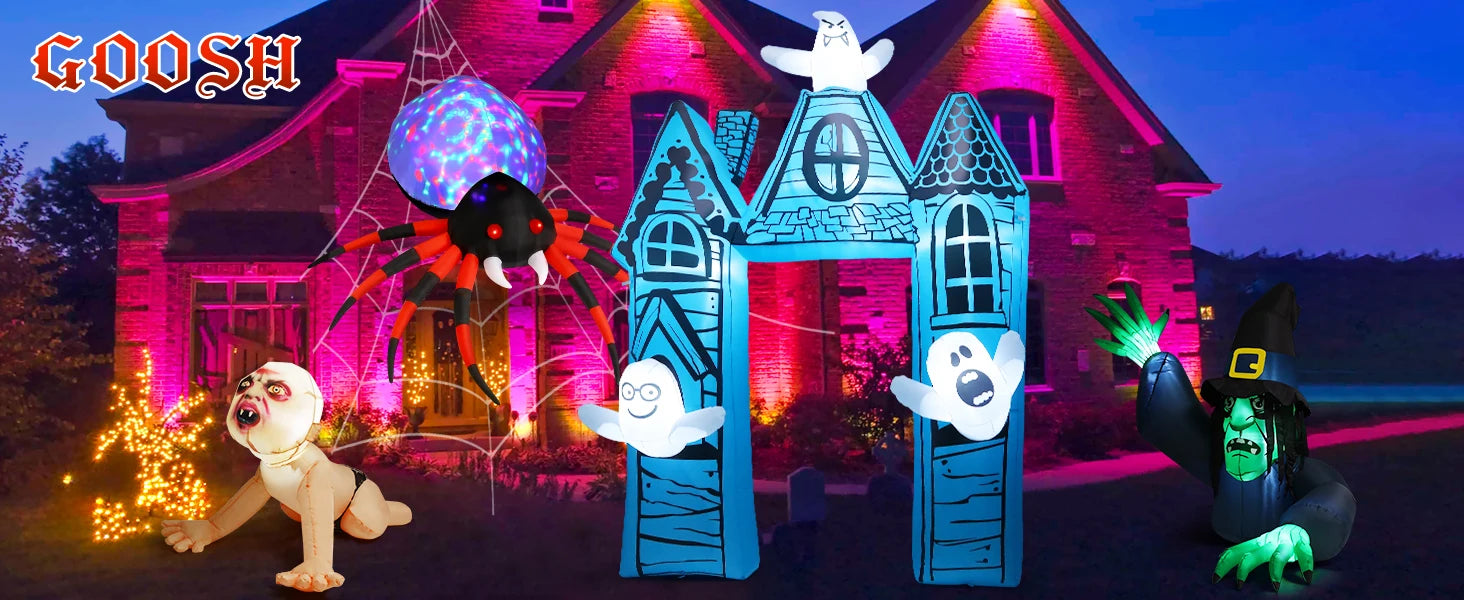 GOOSH 11.8 FT Halloween Inflatables Outdoor Indoor Party Decor Ancient Castle Archway Ghost Built-in LEDs Blow Yard Decorations