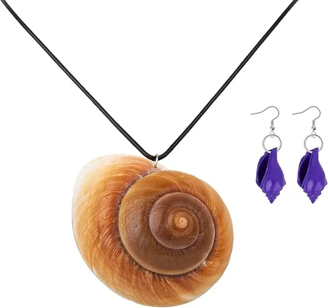 SeaShell Glow Necklace+Purple Conch Earrings Halloween Octopus Sea Witch Cosplay Costume Accessories Women, for Dress up Party