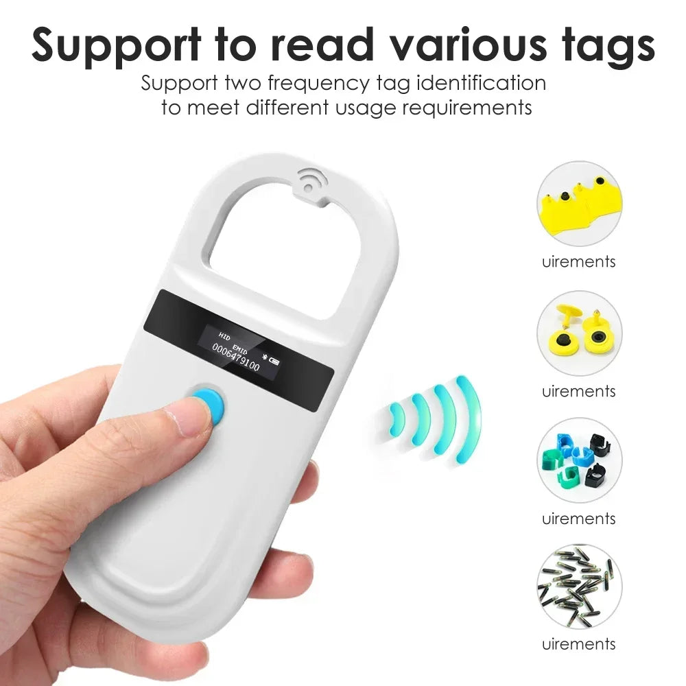 Handheld Microchip Scanner for Cats Dogs 134.2KHz 125kHz RFID Reader USB Access Mini Tag FDX-B Glass Chip EM4305 Tag for Pet