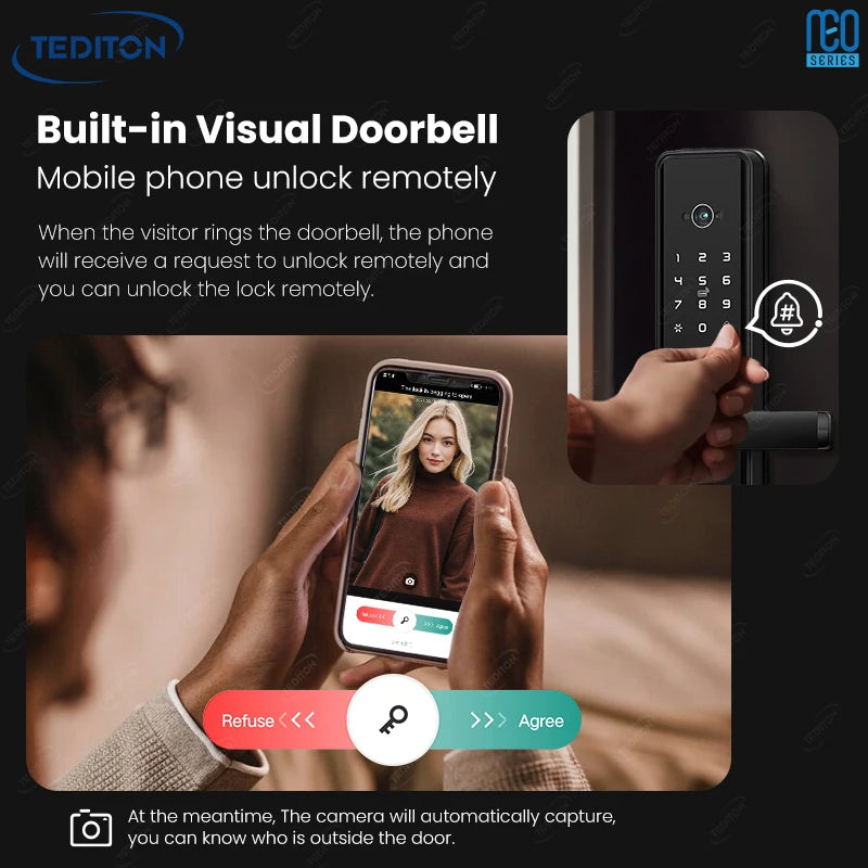 Tediton NEO Smart Lock Israel Tuya Electrical Fingerprint Card Digital Lock for Home Fingerprint Smart Locks With Key