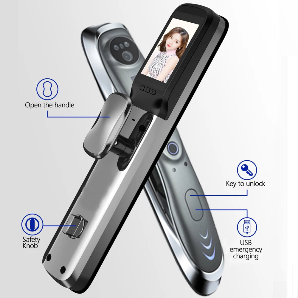 3D Face Automatic Smart Locks for Front Door Electronic Keypad Smart Tuya Wifi Smart Door Lock with Camera and Fingerprint