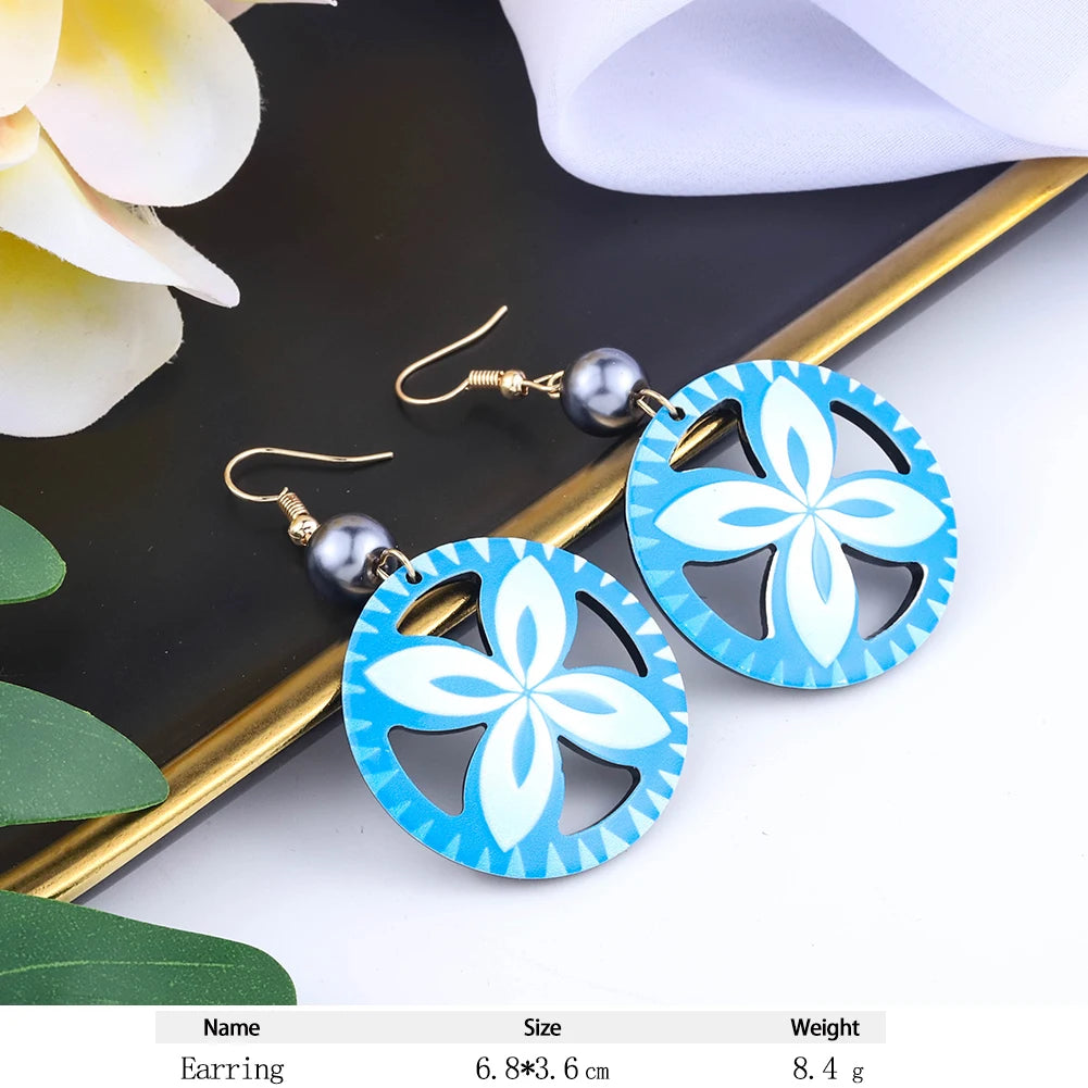 Cring Coco Women's Round Plumeria Drop Earrings Fashion Jewelry 2021 Hawaiian Flag Acrylic Resin Dangle Earring for Women Paty