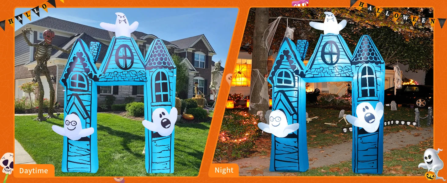 GOOSH 11.8 FT Halloween Inflatables Outdoor Indoor Party Decor Ancient Castle Archway Ghost Built-in LEDs Blow Yard Decorations