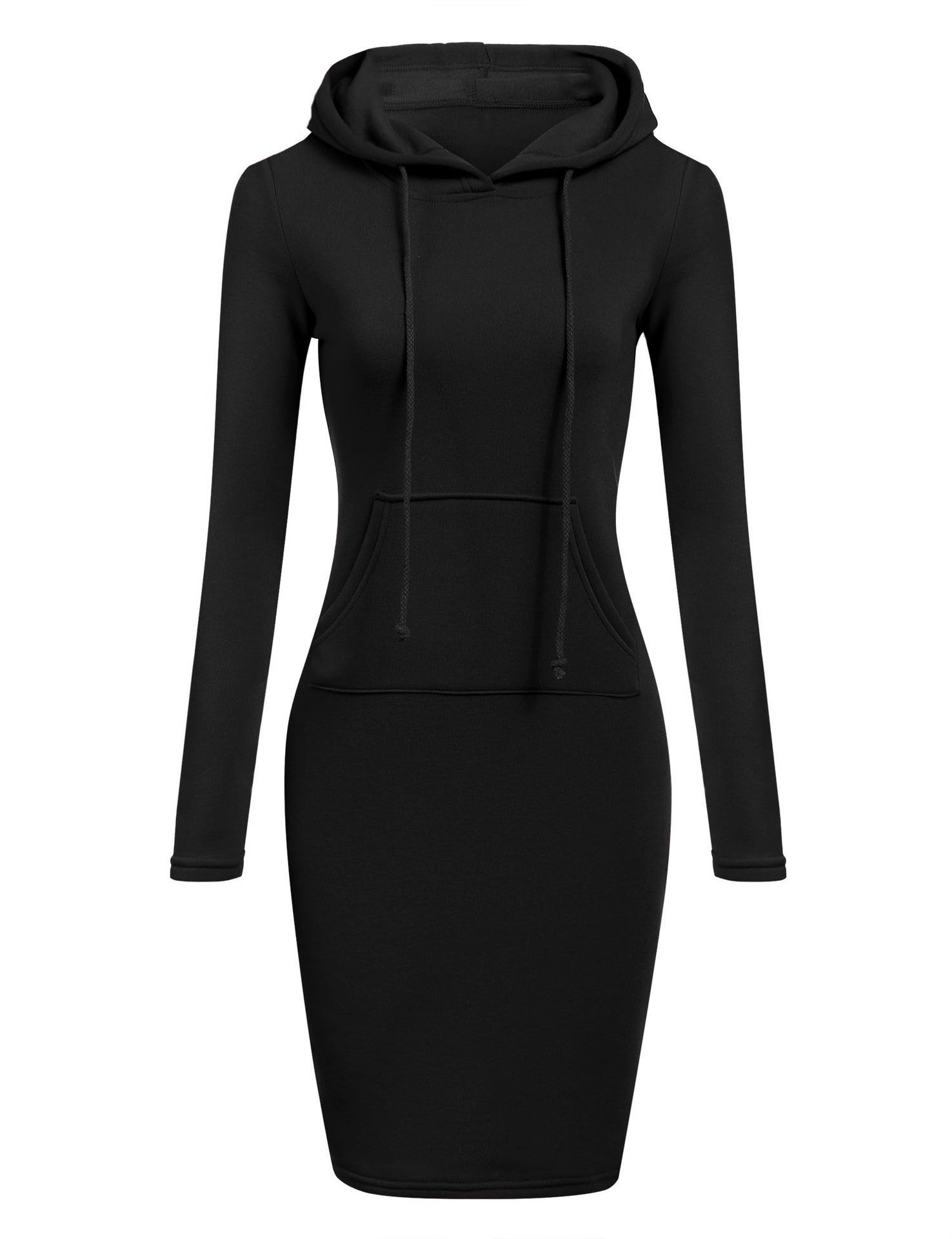 Solid Color Hooded Long Sleeve Dress