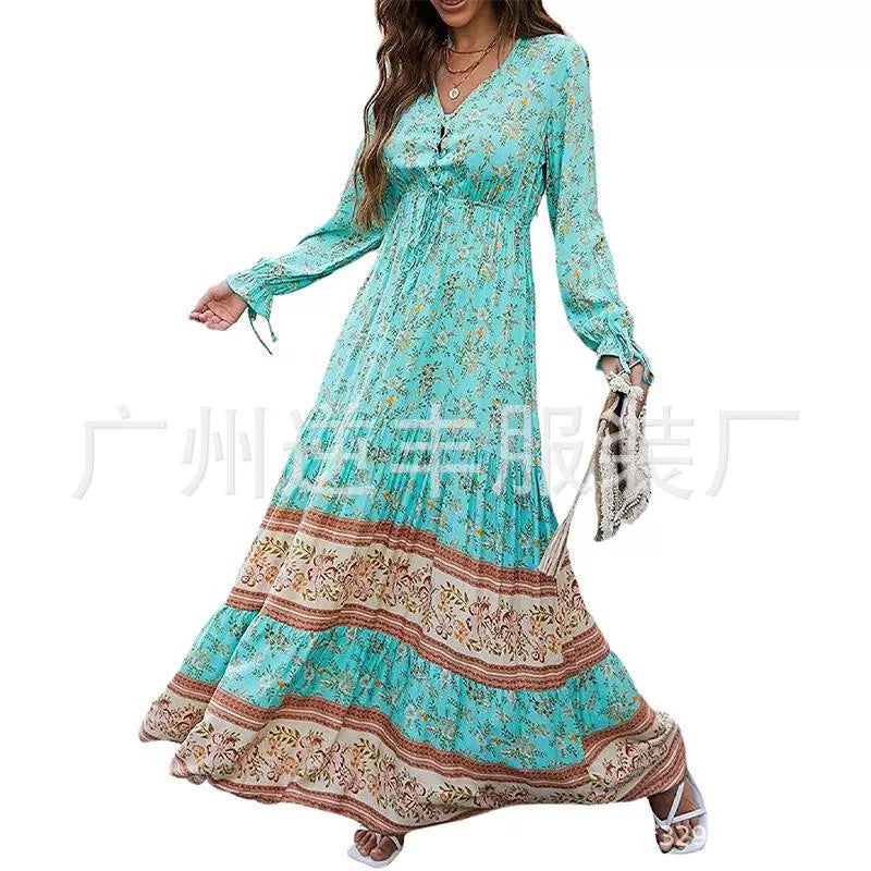 Women's Beach Dress, Printed Large Swing Long Skirt