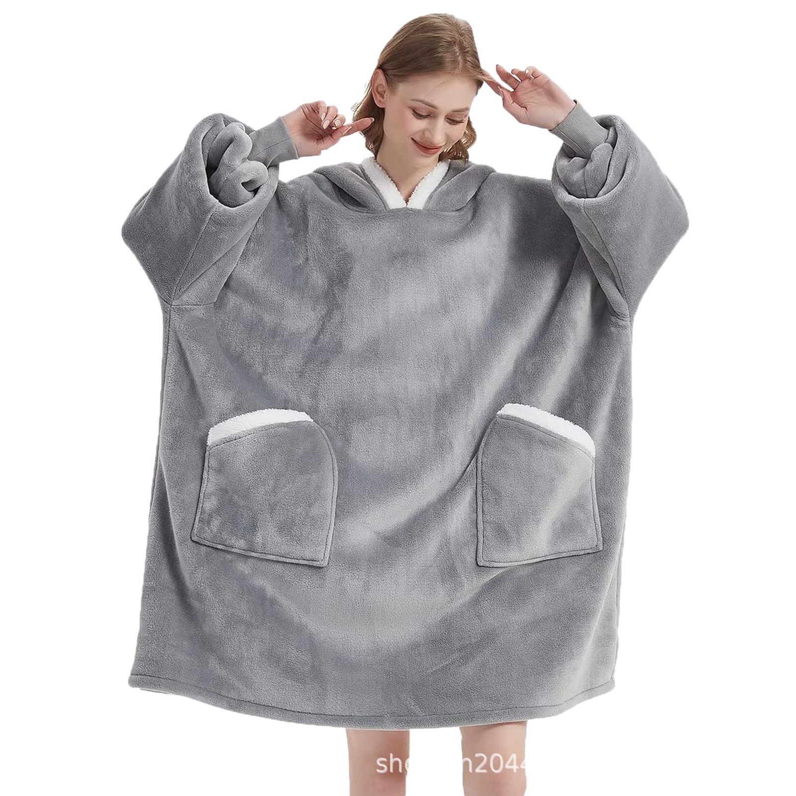 Flannel Home Lazy Dress Pullover Blanket Hoodie Home Nightgown