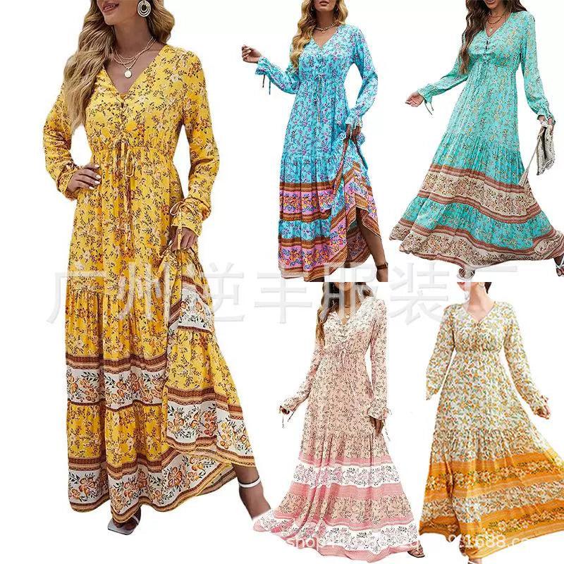 Women's Beach Dress, Printed Large Swing Long Skirt