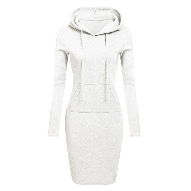 Solid Color Hooded Long Sleeve Dress