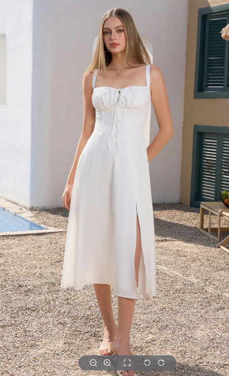Summer Commuter Temperament Solid Color Sling Dress