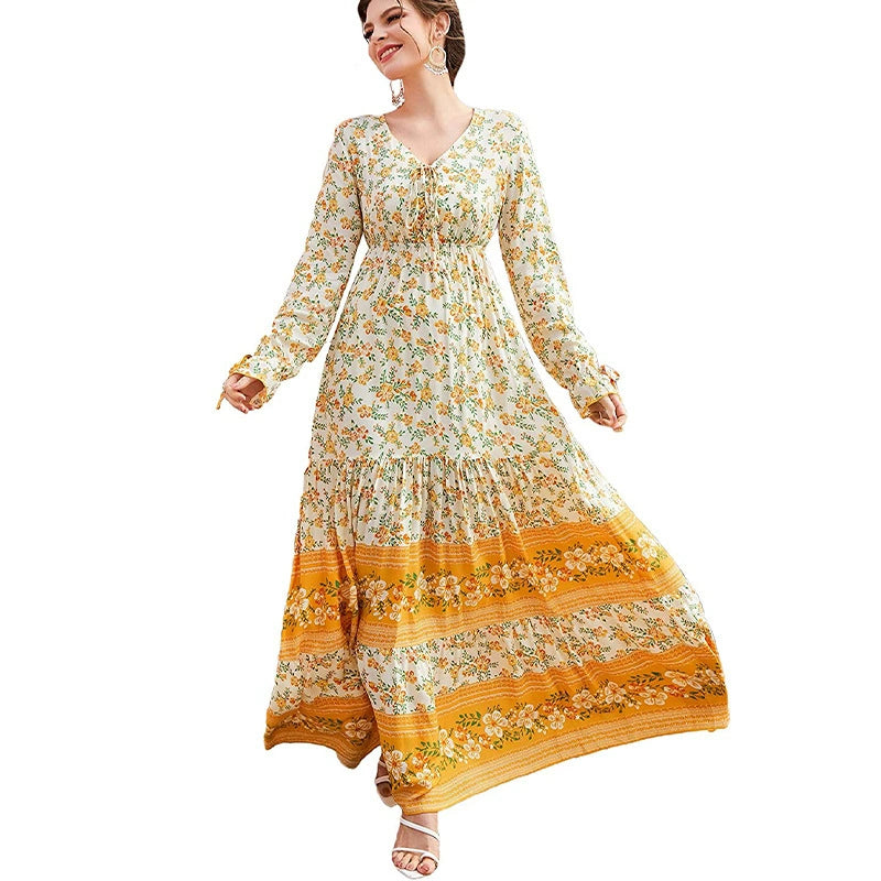 Women's Beach Dress, Printed Large Swing Long Skirt