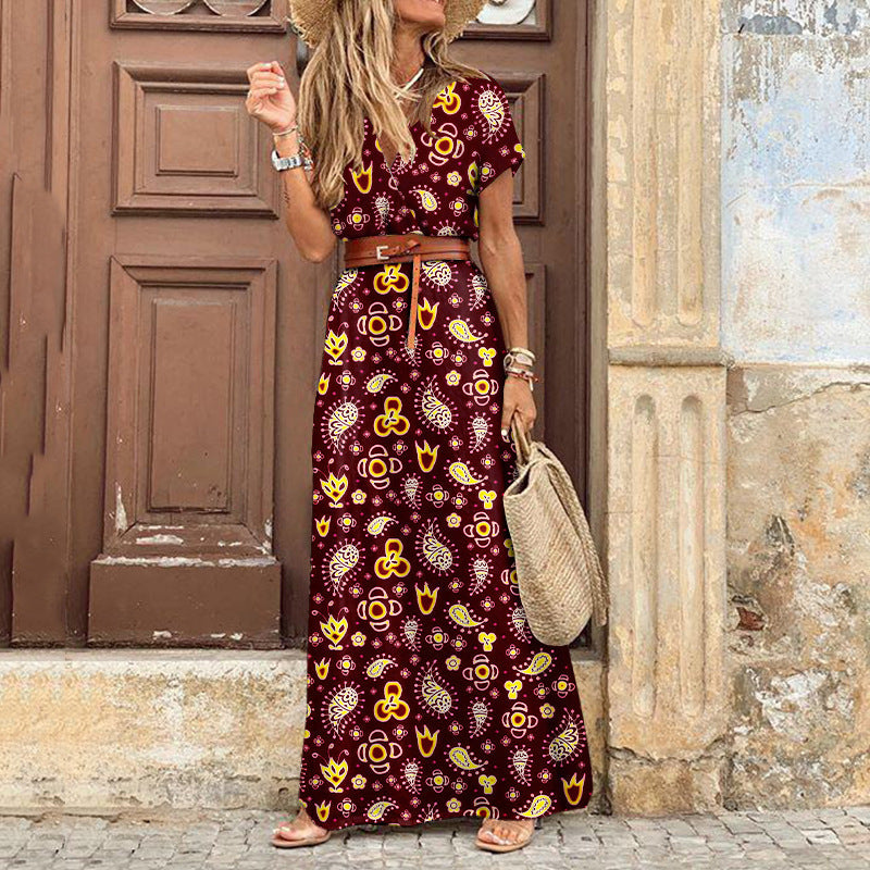 Fashion Bohemian V-neck Floral Dress