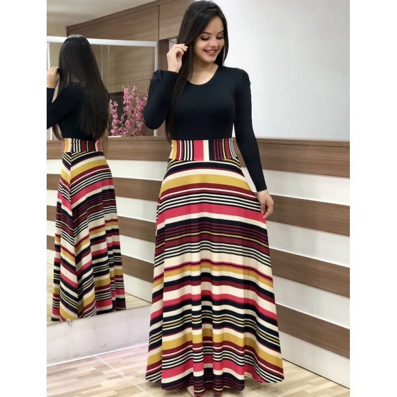 Floral Print Colorblock Long Sleeve Dress