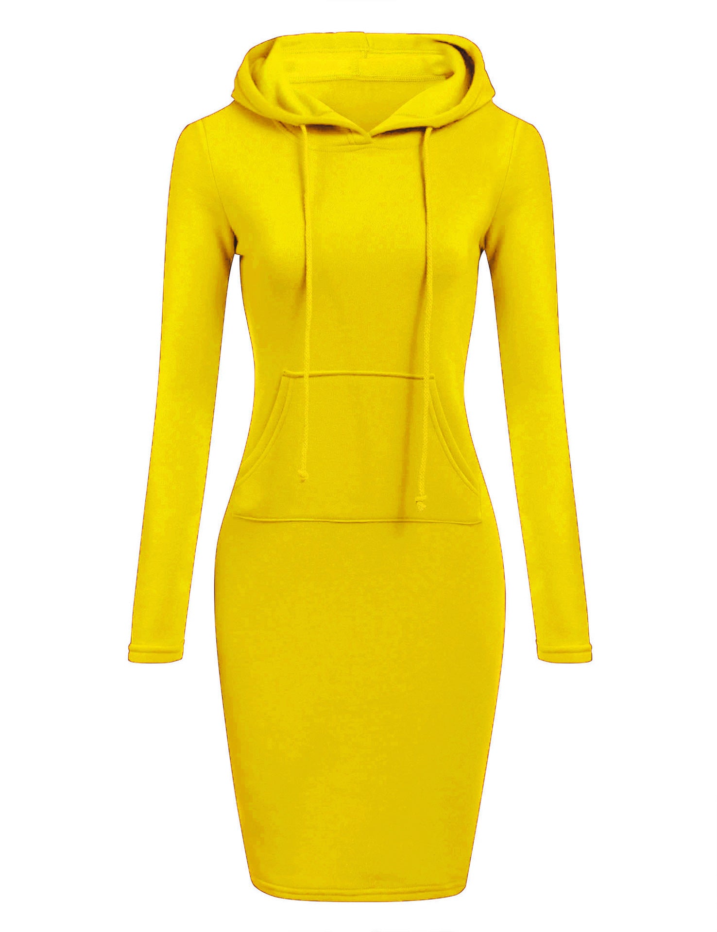 Solid Color Hooded Long Sleeve Dress