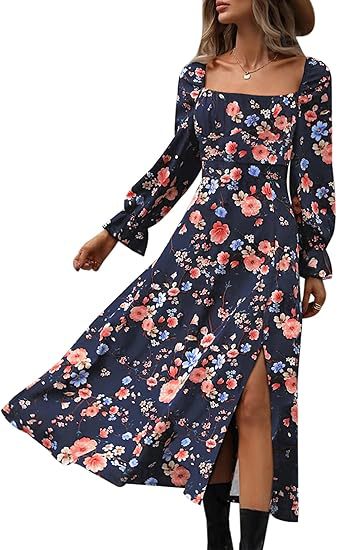 Women's 2025 Early Spring New Printed French Floral Backless Slim Long Sleeve Split Dress