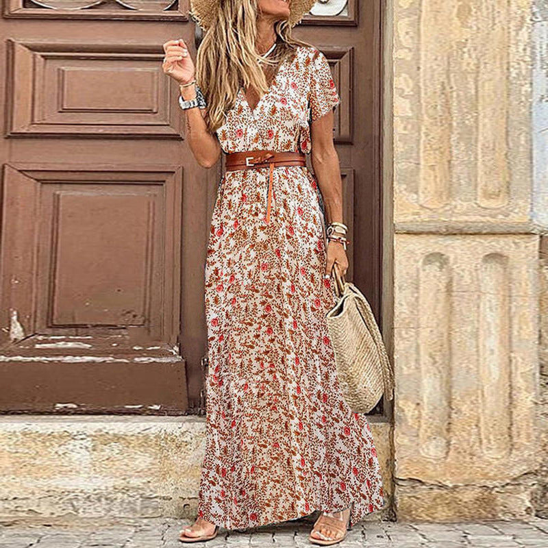 Fashion Bohemian V-neck Floral Dress