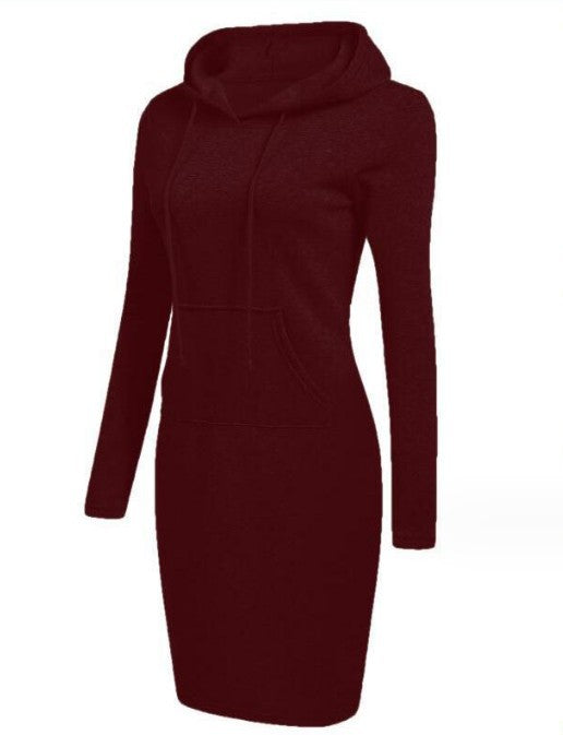 Solid Color Hooded Long Sleeve Dress