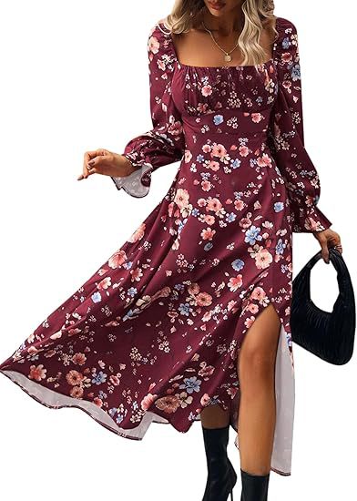 Women's 2025 Early Spring New Printed French Floral Backless Slim Long Sleeve Split Dress