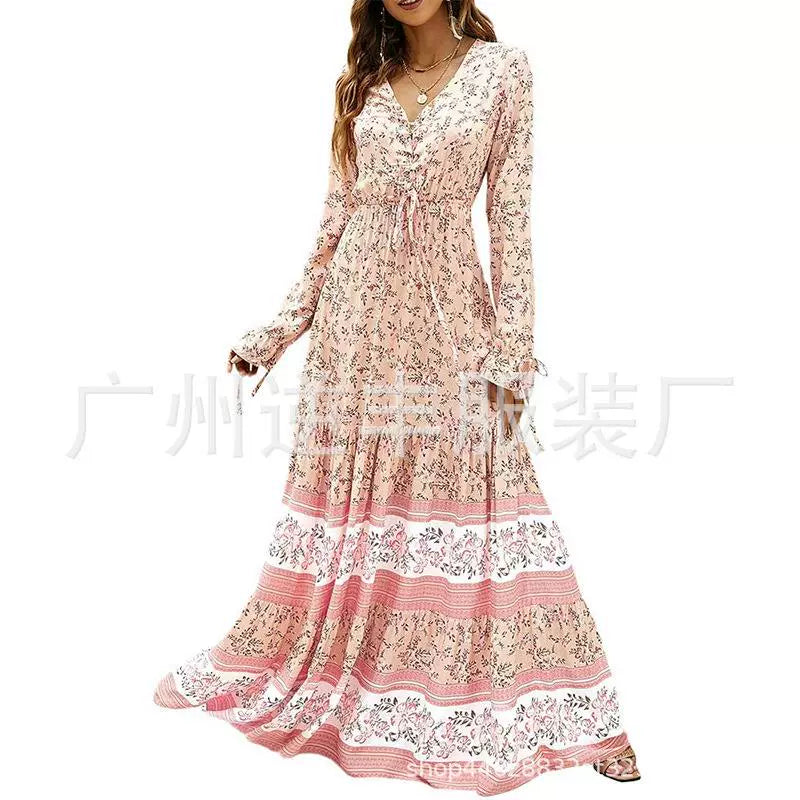 Women's Beach Dress, Printed Large Swing Long Skirt